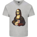 Kebab Mona Lisa Funny Food Mens V-Neck Cotton T-Shirt Sports Grey