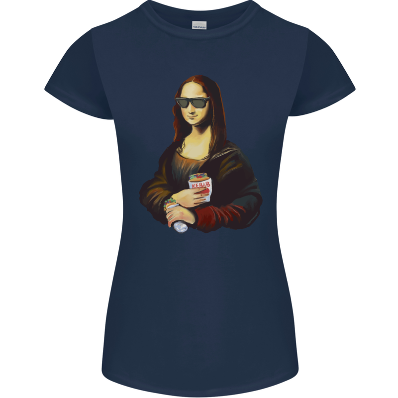 Kebab Mona Lisa Funny Food Womens Petite Cut T-Shirt Navy Blue