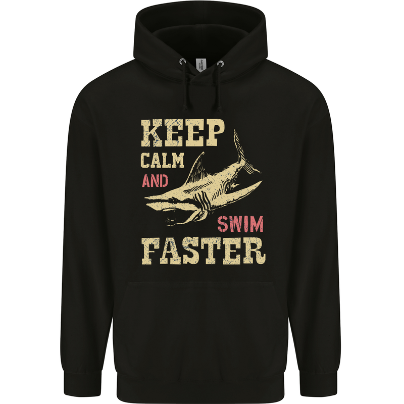 Keep Calm Funny Scuba Diving Shark Diver Swim Childrens Kids Hoodie Black