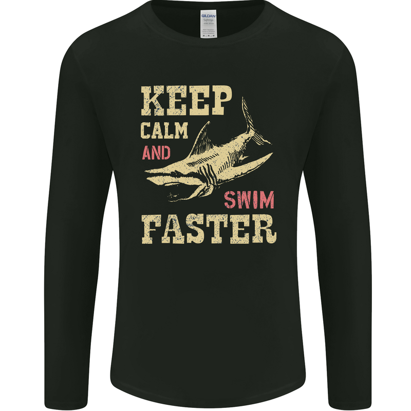 Keep Calm Funny Scuba Diving Shark Diver Swim Mens Long Sleeve T-Shirt Black