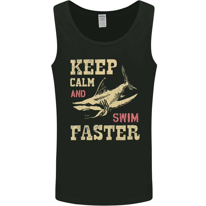 Keep Calm Funny Scuba Diving Shark Diver Swim Mens Vest Tank Top Black