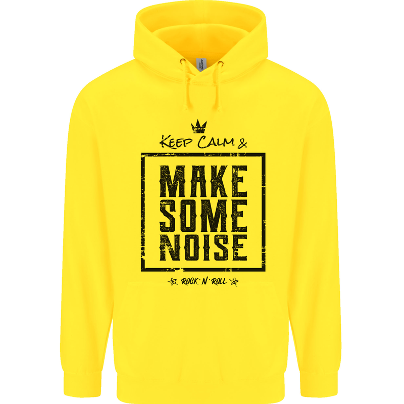 Keep Calm & Make Some Noise Rock n Roll Mens 80% Cotton Hoodie Yellow