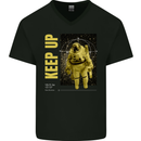 Keep Up Astronaut Spaceman Mens V-Neck Cotton T-Shirt Black
