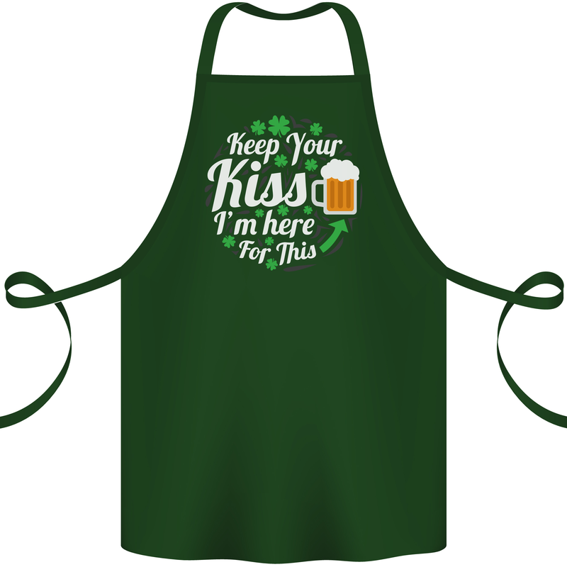 Keep Your Kiss Funny St Patricks Day Beer Cotton Apron 100% Organic Forest Green