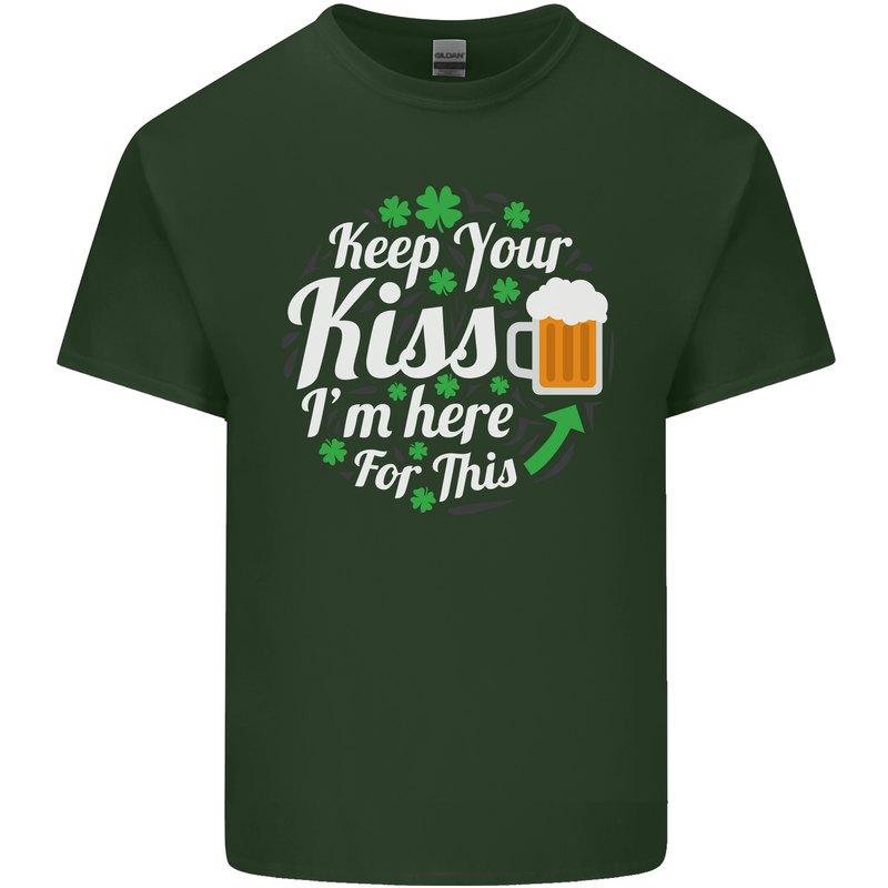 Keep Your Kiss Funny St Patricks Day Beer Mens Cotton T-Shirt Tee Top Forest Green