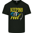 Keeping it Reel Funny Fishing Fisherman Mens V-Neck Cotton T-Shirt Black