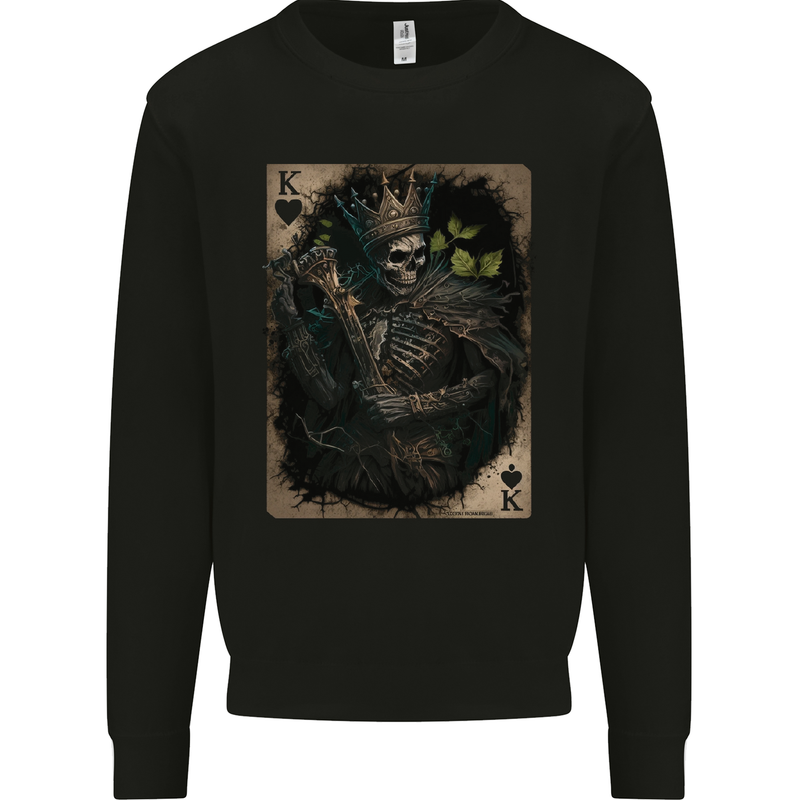King of Hearts Skull Playing Cards Kids Sweatshirt Jumper Black