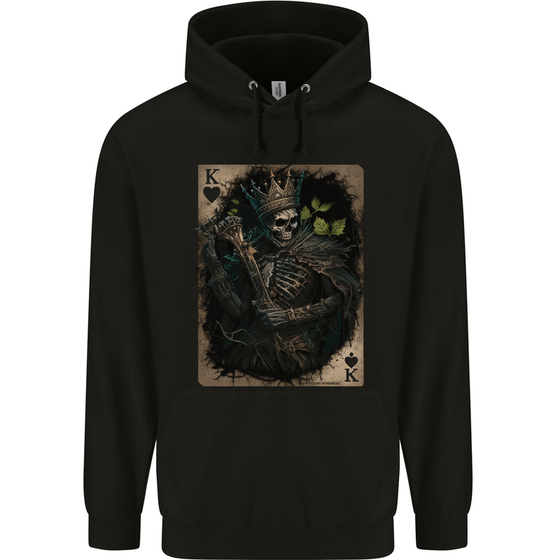 King of Hearts Skull Playing Cards Mens 80% Cotton Hoodie Black