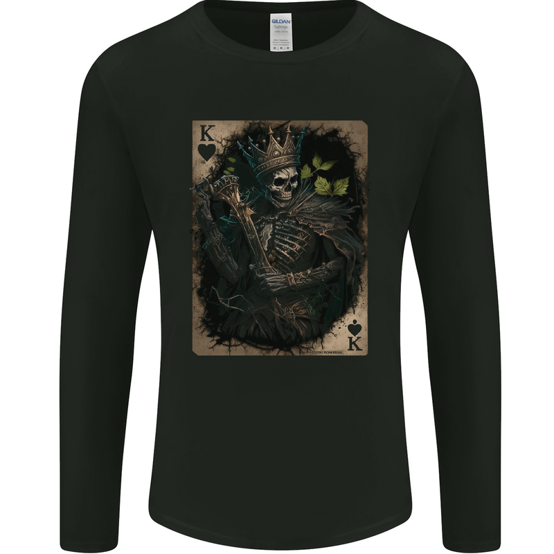 King of Hearts Skull Playing Cards Mens Long Sleeve T-Shirt Black