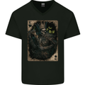 King of Hearts Skull Playing Cards Mens V-Neck Cotton T-Shirt Black