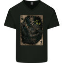 King of Hearts Skull Playing Cards Mens V-Neck Cotton T-Shirt Black