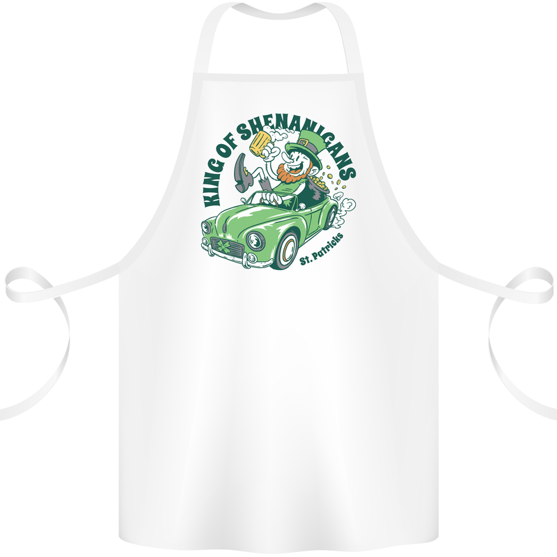 King of Shenanigans Funny St Patricks Day Beer Cotton Apron 100% Organic White
