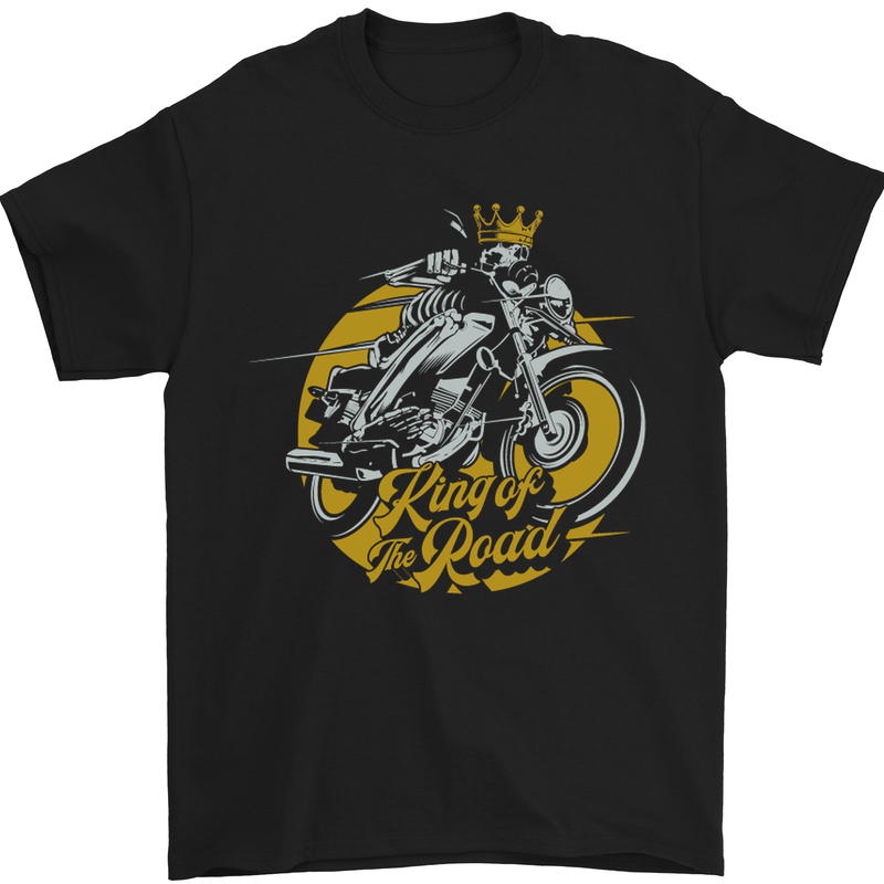 a black t - shirt with an image of a skeleton riding a motorcycle