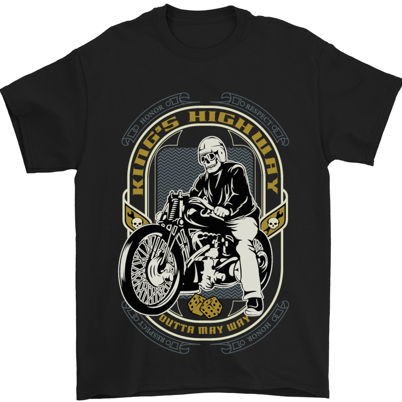 a black t - shirt with a skeleton riding a motorcycle