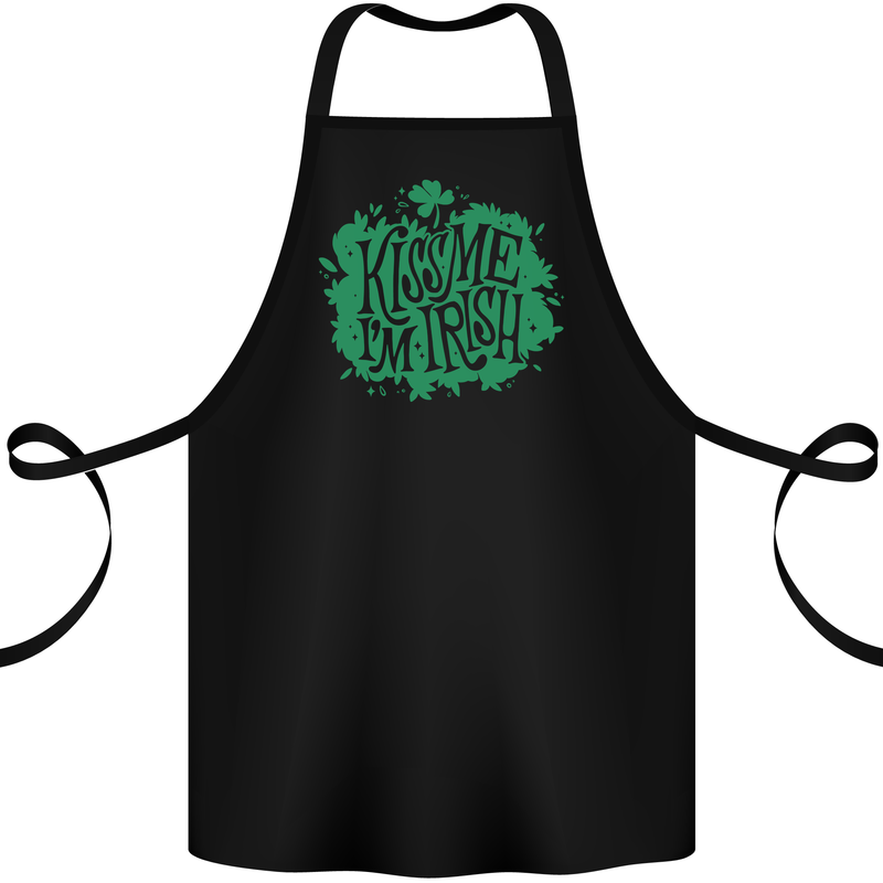 Kiss Me I'm Irish Funny St Patricks Day Cotton Apron 100% Organic Black
