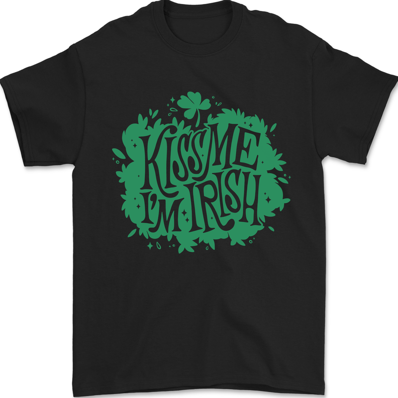 Kiss Me I'm Irish Funny St Patricks Day Mens T-Shirt 100% Cotton Black