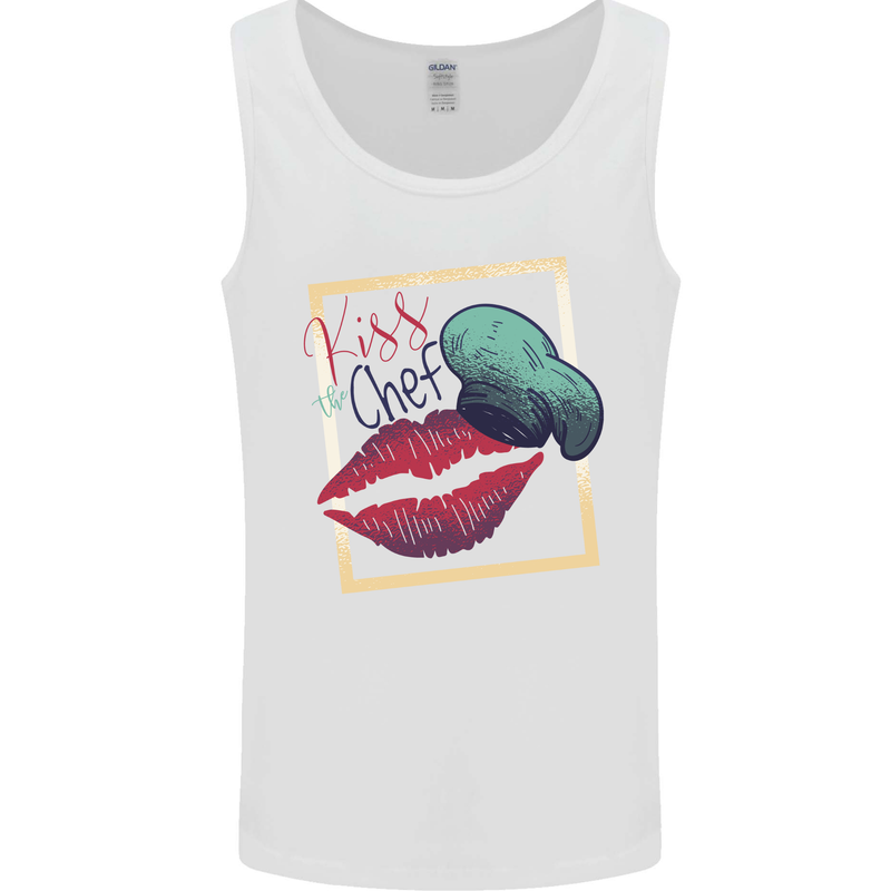 Kiss the Chef Funny Cooking Food Cook BBQ Mens Vest Tank Top White