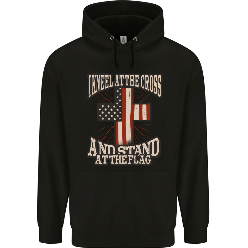 Kneel at the Cross Christian USA Flag Jesus God Childrens Kids Hoodie Black
