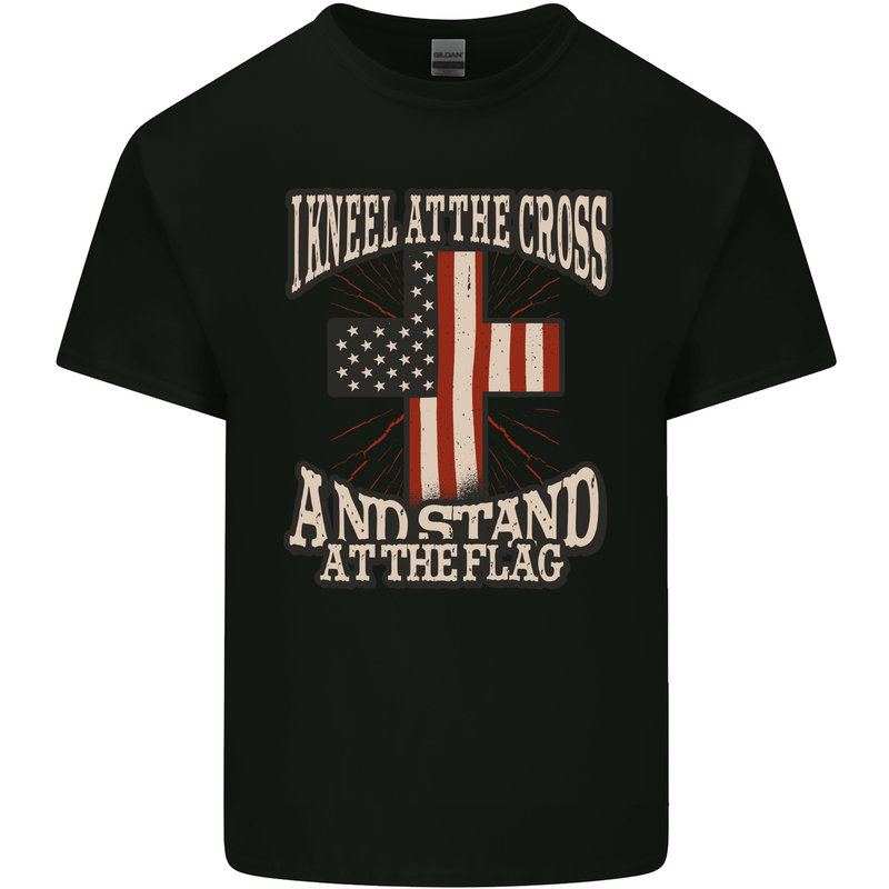 Kneel at the Cross Christian USA Flag Jesus God Kids T-Shirt Childrens Black