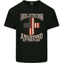 Kneel at the Cross Christian USA Flag Jesus God Mens Cotton T-Shirt Tee Top Black