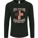 Kneel at the Cross Christian USA Flag Jesus God Mens Long Sleeve T-Shirt Black