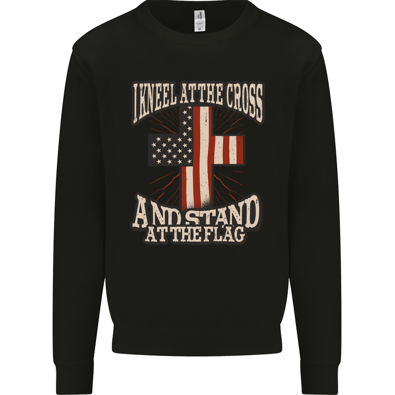 Kneel at the Cross Christian USA Flag Jesus God Mens Sweatshirt Jumper Black