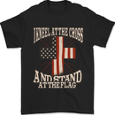 Kneel at the Cross Christian USA Flag Jesus God Mens T-Shirt 100% Cotton Black