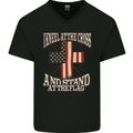 Kneel at the Cross Christian USA Flag Jesus God Mens V-Neck Cotton T-Shirt Black