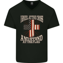 Kneel at the Cross Christian USA Flag Jesus God Mens V-Neck Cotton T-Shirt Black