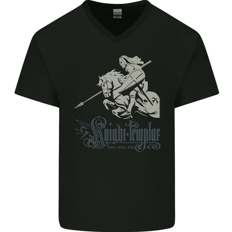 Knights Templar St Georges Day Horse Dragn Mens V-Neck Cotton T-Shirt Black