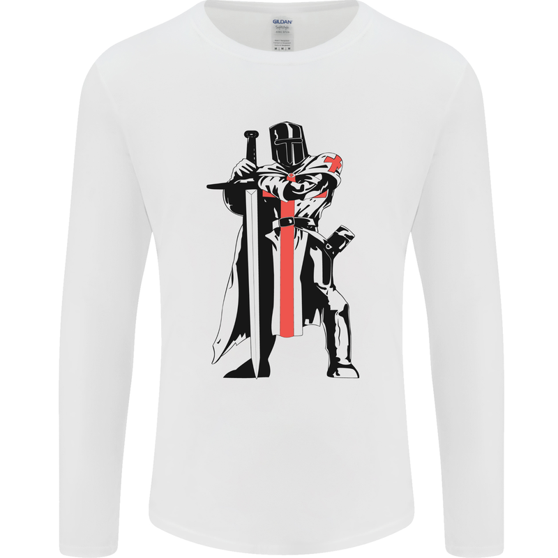Knights Templar With Broad Sword Mens Long Sleeve T-Shirt White