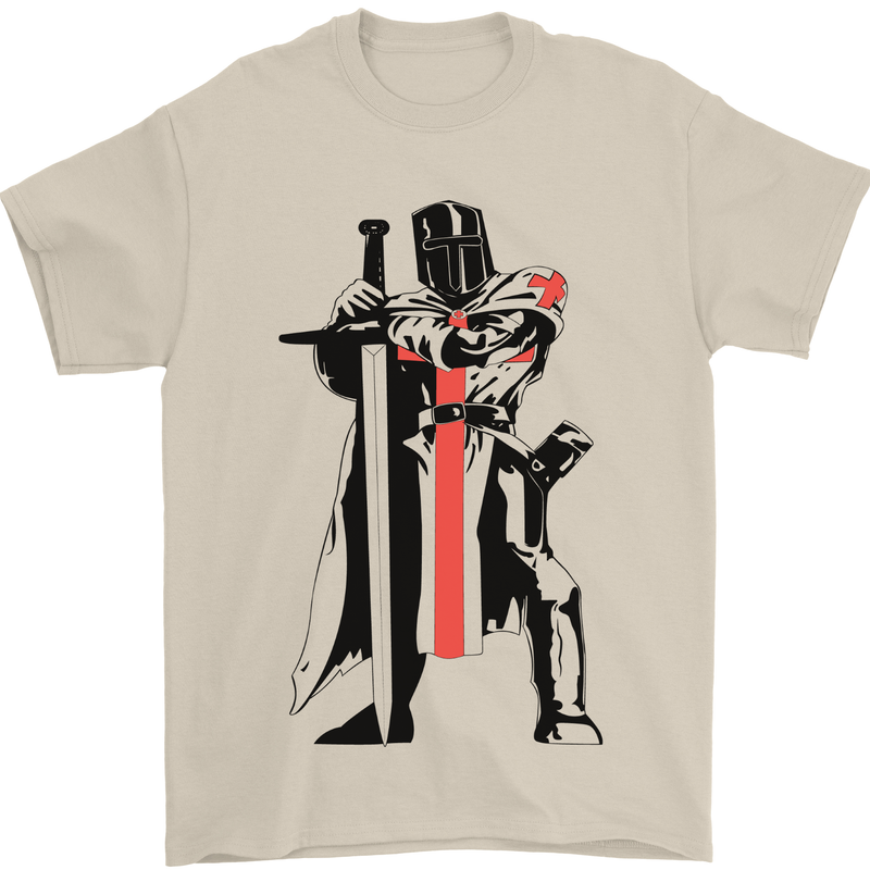 Knights Templar With Broad Sword Mens T-Shirt 100% Cotton Sand