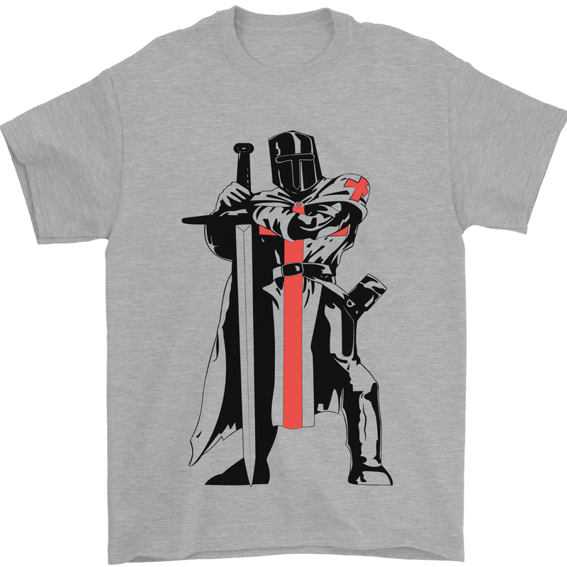 Knights Templar With Broad Sword Mens T-Shirt 100% Cotton Sports Grey
