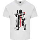 Knights Templar With Broad Sword Mens V-Neck Cotton T-Shirt White