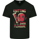 Knitting is My Dark Pleasure Sewing Mens V-Neck Cotton T-Shirt Black