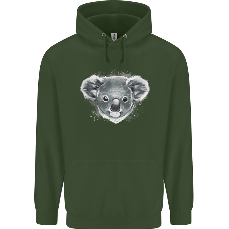 Koala Bear Head Childrens Kids Hoodie Forest Green