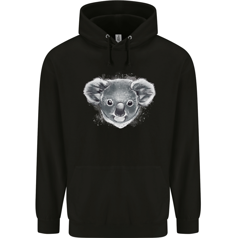 Koala Bear Head Mens 80% Cotton Hoodie Black