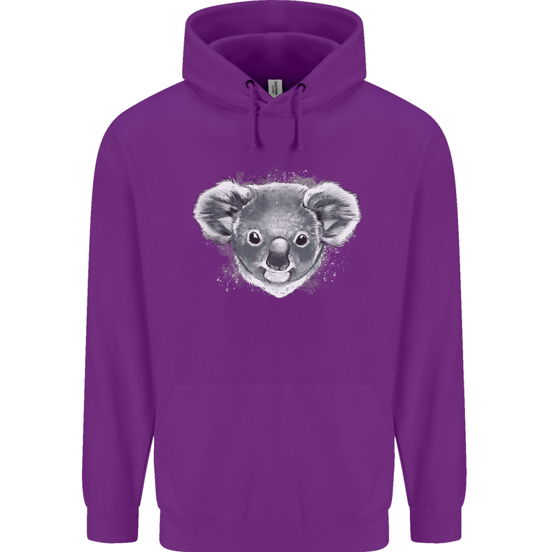 Koala Bear Head Mens 80% Cotton Hoodie Purple