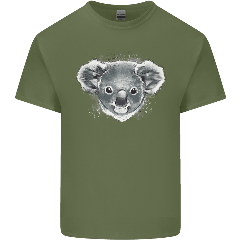 Koala Bear Head Mens Cotton T-Shirt Tee Top Military Green