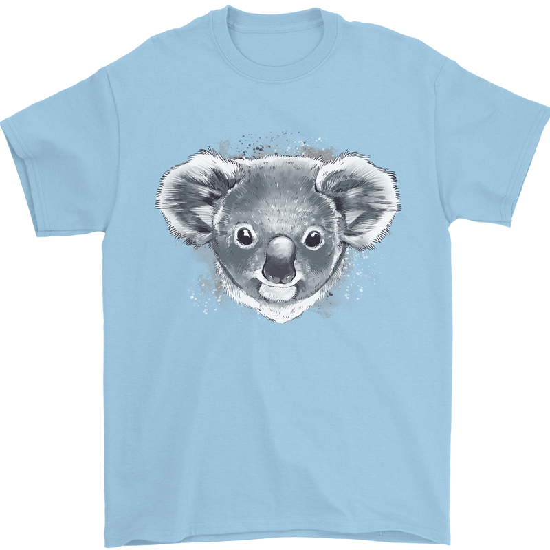 Koala Bear Head Mens T-Shirt 100% Cotton Light Blue