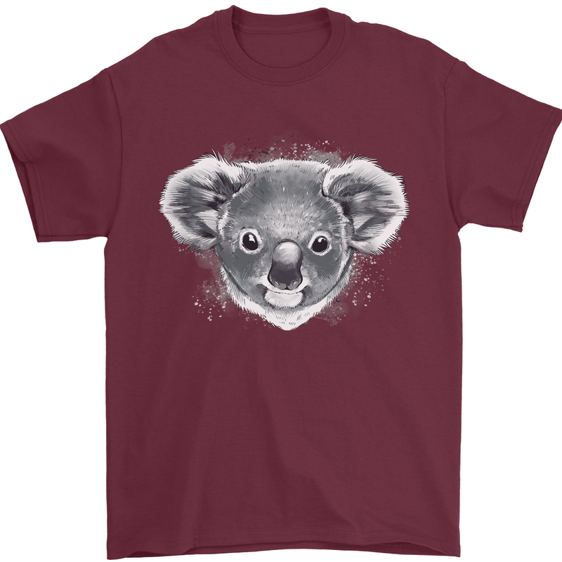 Koala Bear Head Mens T-Shirt 100% Cotton Maroon