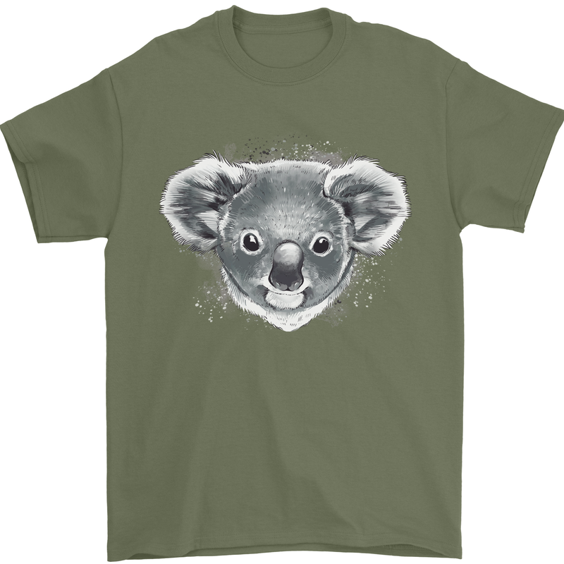 Koala Bear Head Mens T-Shirt 100% Cotton Military Green