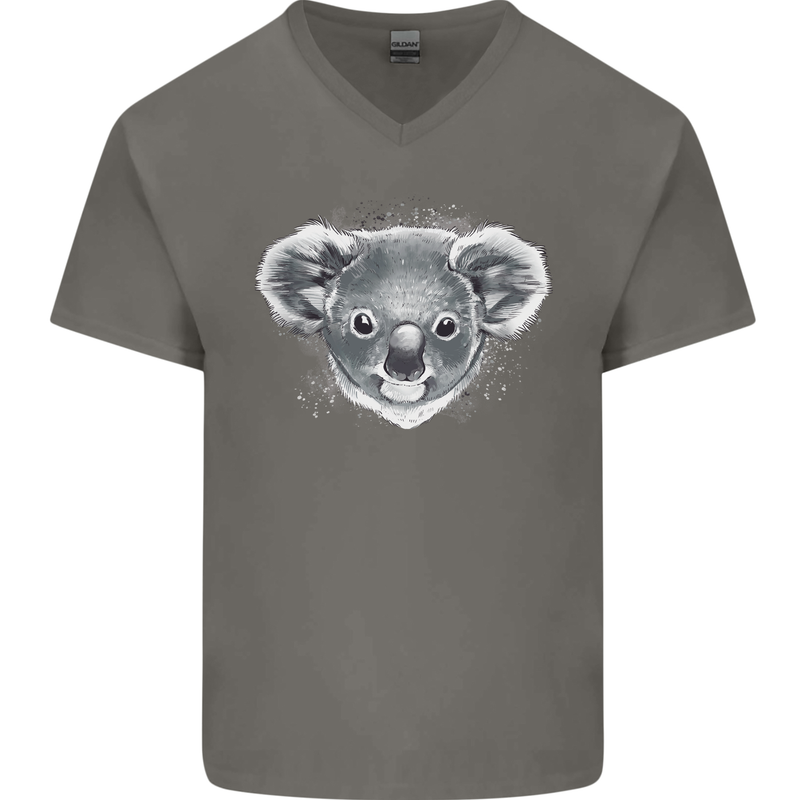 Koala Bear Head Mens V-Neck Cotton T-Shirt Charcoal