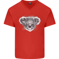 Koala Bear Head Mens V-Neck Cotton T-Shirt Red