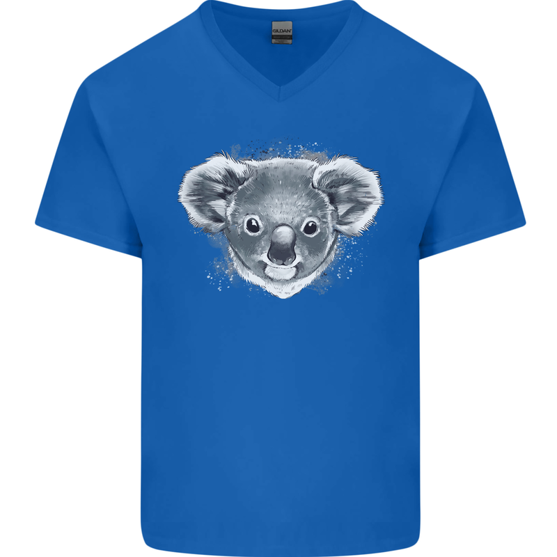 Koala Bear Head Mens V-Neck Cotton T-Shirt Royal Blue