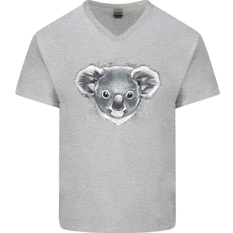Koala Bear Head Mens V-Neck Cotton T-Shirt Sports Grey