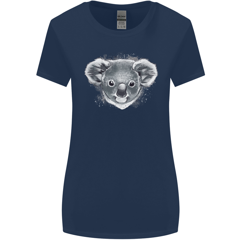 Koala Bear Head Womens Wider Cut T-Shirt Navy Blue