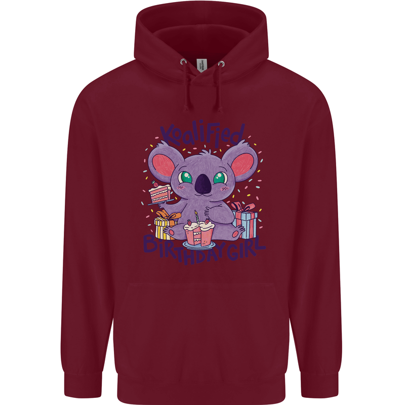 Koalified Birthday Girl 3rd 4th 5th 6th 7th 8th 9th Childrens Kids Hoodie Maroon