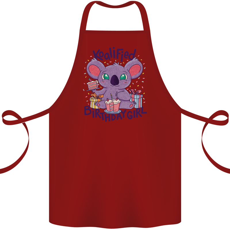 Koalified Birthday Girl 3rd 4th 5th 6th 7th 8th 9th Cotton Apron 100% Organic Maroon