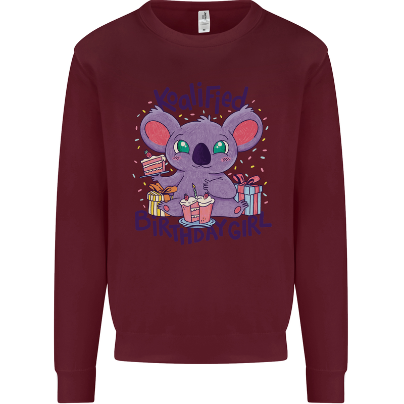 Koalified Birthday Girl 3rd 4th 5th 6th 7th 8th 9th Kids Sweatshirt Jumper Maroon